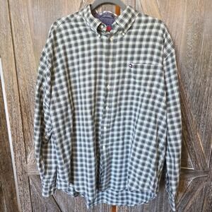 Tommy Hilfiger Shirt Men's XL Green Blue White Plaid Long Sleeve Button Down